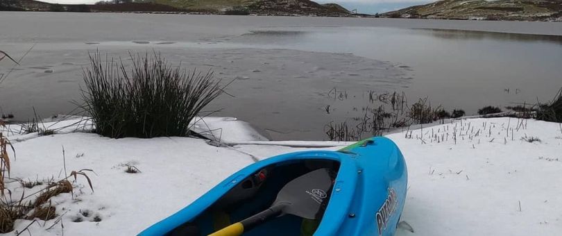 a close up of a snow covered field